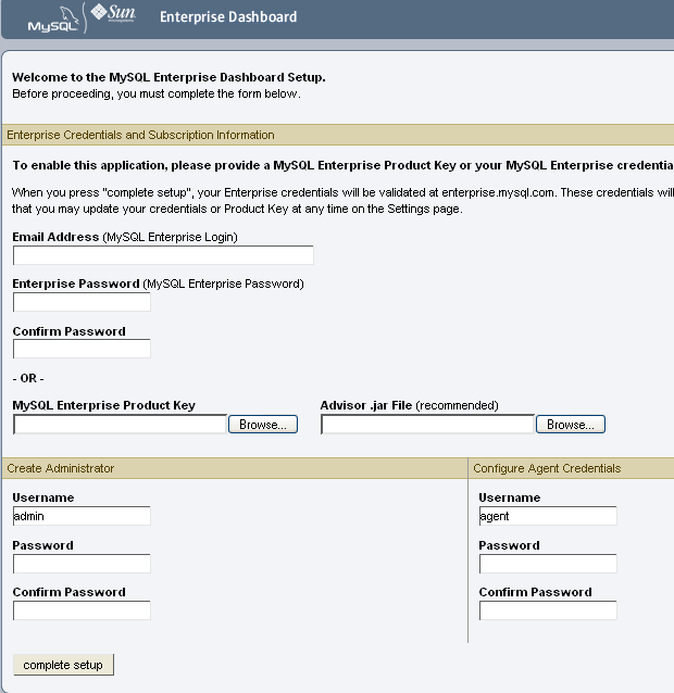 MySQL Enterprise Monitor: Initial
            dashboard log-in