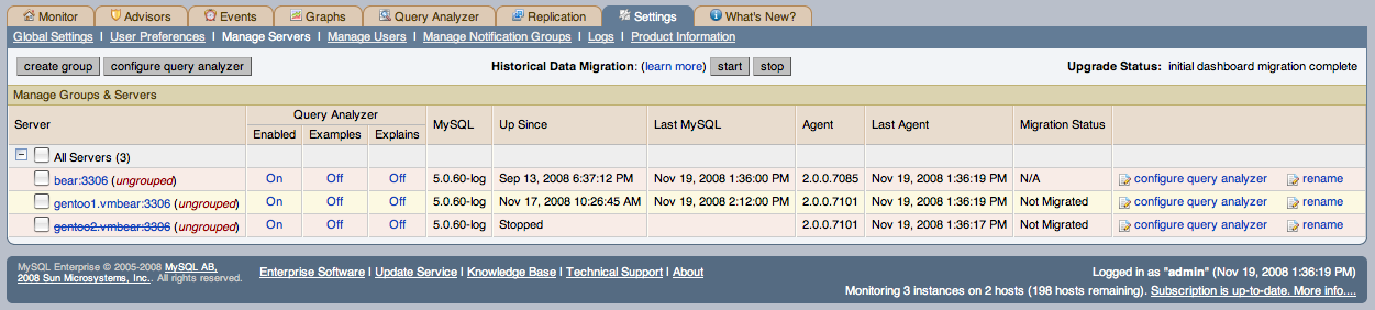 MySQL Enterprise Monitor: Historical
              Data Migration Availability