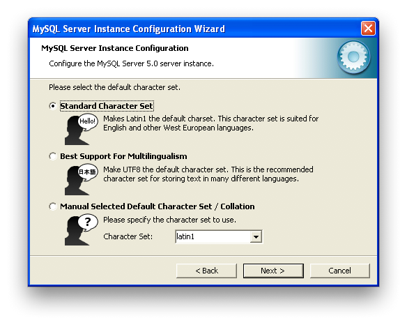 MySQL Server Instance Configuration
            Wizard: Character Set